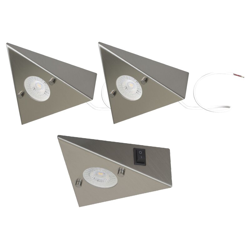 Set van 3 onderbouw driehoek spots roestvrij staal LED incl. transformator driehoek spotlight keuken verlichting werkblad verlichting