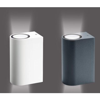 Alu Up & Down Wandlampe in Rund weiß matt mit je 2x GU10 Fassung geeignet für LED Leuchtmittel als innen & außen Beleuchtung, Außenwandleuchte, Außenstrahler, Wandstrahler