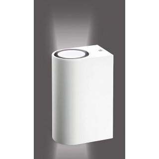 8010-RW IP44 LED Alu Up & Down Wandlampe in Rund weiß matt mit je 2x GU10 Fassung geeignet für LED Leuchtmittel als innen & außen Beleuchtung, Außenwandleuchte, Außenstrahler, Wandstrahler