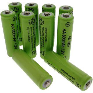 10x Akku NI-MH AA 600 mAh 1.2 V für Solar - Lampen - Leuchten - wiederaufladbar