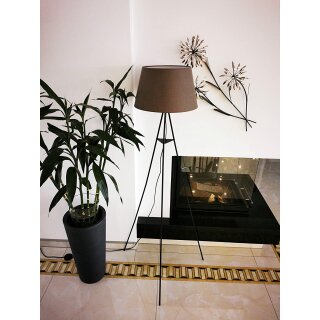 Tripod Stehleuchte *BROWNIE* mit Lampenschirm aus braunem Stoff inkl. LED Leuchtmittel