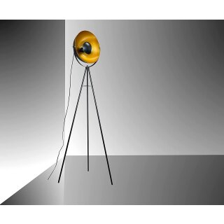 Tripod Vintage Stehleuchte schwarz-gold inkl. 1x 4 Watt E27 LED Leuchtmittel 3000K warmweiß