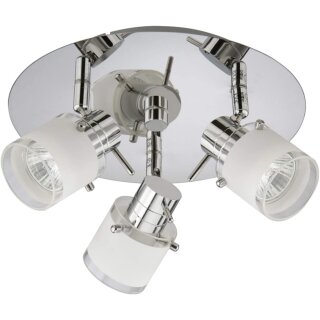 3-flammige IP44 Deckenleuchte *RONNY* mit Glaslampenschirm in Chrom-Optik Rondell, Deckenstrahler inkl. 3x 3 Watt GU10 LED