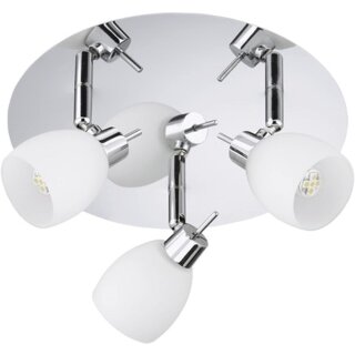 3-flammige LED Deckenstrahler *ISLA* Deckenleuchte mit Glaslampenschirm in Chrom-Optik Rondell