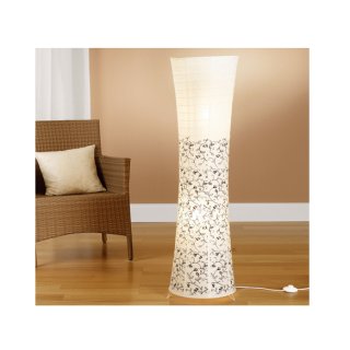 Reispapierlampe "Kos" mit floralem Muster schwarz/weiß