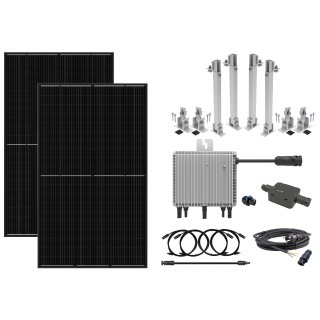 BK2 Set Plug & Play Balkonkraftwerk inkl. 800-Watt Micro-Wechselrichter, 2x 400Wp Solarmodul, 3m Schuko-Kabel mit Stecker, 2x Solarmodul Halterung