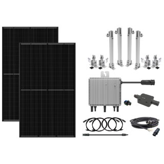 BK4 Set Plug & Play Balkonkraftwerk inkl. 800-Watt Micro-Wechselrichter, 2x 400Wp Solarmodul, 3m Schuko-Kabel mit Stecker, 2x Solarmodul Halterung