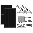 BK3 Komplett Set Plug & Play Balkonkraftwerk inkl. 800-Watt Micro-Wechselrichter, 2x 400Wp Solarmodul, 3m Schuko-Kabel mit Stecker 2x Solarmodul Halterung