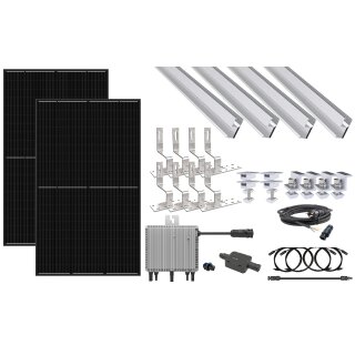BK8 Mini-Kraftwerk inkl. 800 W Mikro-Wechselrichter, Ziegeldach Montage Set, 2x 400W Panel, 3m Schuko-Kabel mit Stecker, Solarmodul Schrägdach-Halterung
