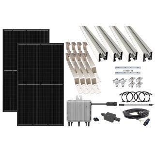 BK7 Mini-Balkon-Kraftwerk inkl. Mikro-Wechselrichter, Ziegeldach Montage Set, 2x 400W Panel, 3m Schuko-Kabel mit Stecker, Solarmodul Schrägdach-Halterung
