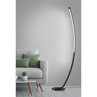 Trango 1525A Stufenlos dimmbar Stehlampe in Anthrazit-Optikt 15 Watt – 1300 Lumen – 3000K warmweiß LED Modul Serie *ARC* Höhe: 150cm Standlampe - Wohnzimmer Leuchte mit weißes satiniertes Lampenschirm