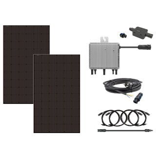 BK2 Plug & Play Balkonkraftwerk Set inkl. 800-Watt Micro-Wechselrichter, 2x 400W Solarmodul, 3m Schuko-Anschlusskabel, Solaranlage