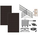 BK9 Plug & Play Balkonkraftwerk für runde Balkongelände inkl. 800W Wechselrichter, 2x 400W Solarmodul, 3m Kabel mit Stecker, 2x Vario Montage Set & 4x Rund-Haken