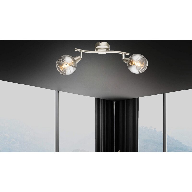 Trango Deckenleuchte 4-flg. Edelstahl – Schwenkbare Spots, Mit Dimmbaren LED & Rauchigen Glasschirmen