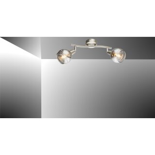 Trango Deckenleuchte 4-flg. Edelstahl – Schwenkbare Spots, Mit Dimmbaren LED & Rauchigen Glasschirmen