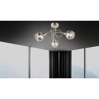 TRANGO 3-flg. 1010-38SD Edelstahl-Optik Deckenleuchte schwenkbar *WOW* inkl. 3x 3-Stufen dimmbar LED-Leuchtmittel 3000K warmweiß Deckenlampe mit Design rauchigen Glasschirmen