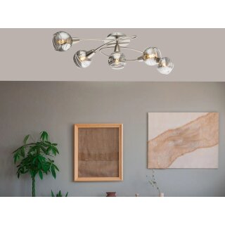 TRANGO 5-flg. 1010-58SD Edelstahl-Optik Deckenleuchte schwenkbar *WOW* inkl. 5x 3-Stufen dimmbar LED-Leuchtmittel 3000K warmweiß Deckenlampe mit Design rauchigen Glasschirmen