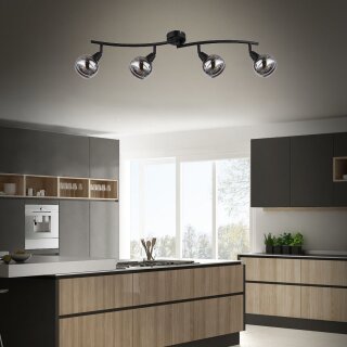 TRANGO 4-flammig 1010-45SD LED-Deckenleuchte in Schwarz-Optik *WOW* inkl. 4x 3-Stufen dimmbar LED-Leuchtmittel 3000K warmweiß, Deckenlampe mit Design rauchigen Glaslampenschirmen, Deckenstrahler, Wohnzimmer Lampe, Spots schwenkbar