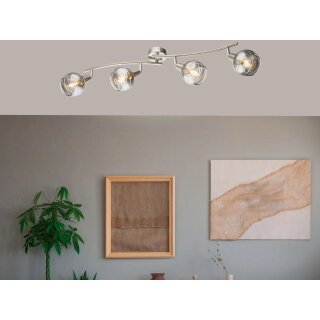 TRANGO 4-flammig 1010-48SD LED-Deckenleuchte *WOW* inkl. 4x 3-Stufen dimmbar LED-Leuchtmittel 3000K warmweiß I Deckenlampe in Edelstahl-Optik mit Design rauchigen Glaslampenschirmen, Deckenstrahler, Wohnzimmer Lampe, Spots schwenkbar