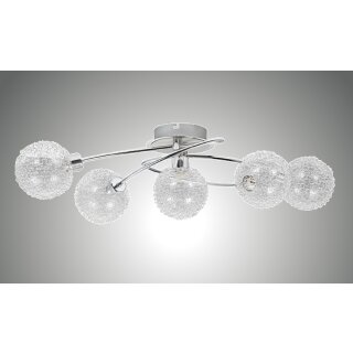 TRANGO 1002-58 LED Deckenleuchte 5-flammig Chromoptik *AMELIA* inkl. 5x G9 LED Leuchtmittel 3.000K warmweiße Lichtfarbe Badleuchte, Flurleuchte, Küchenleuchte, Schwenkbare LED Deckenlampe, Kronleuchter