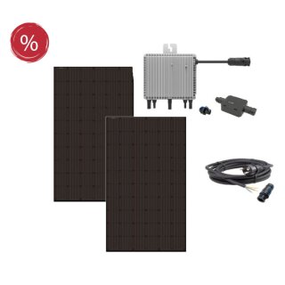 BK1 Plug & Play Balkonkraftwerk Set inkl. 800-Watt Mikro-Wechselrichter, 2x 400W Solarmodul, 3m Schuko-Anschlusskabel