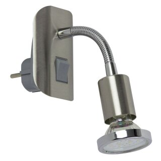 Steckerleuchte Nickel matt inkl. 3 Watt LED Leuchtmittel & ON/OFF Schalter