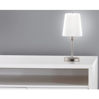 *STUFENLOS DIMMBAR* LED Schreibtischlampe in Nickel matt mit satinierte Glasschirm*BOSTON* Tischleuchte, Nachttisch & Fensterbank Lampe inkl. je 1x 5 Watt LED Modul 3000K warmweiß