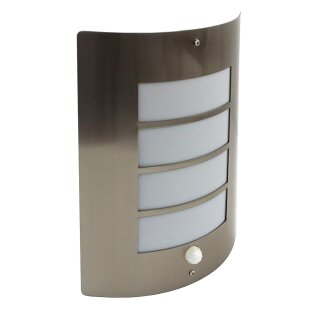 TRANGO 8007-PIR IP44 Sensor Außenleuchte mit 1x E27 Lampenfassung für LED Leuchtmittel - Außenwandlampe *CHLOE* Außen-Wandleuchte mit Bewegungsmelder Sensor aus Edelstahl